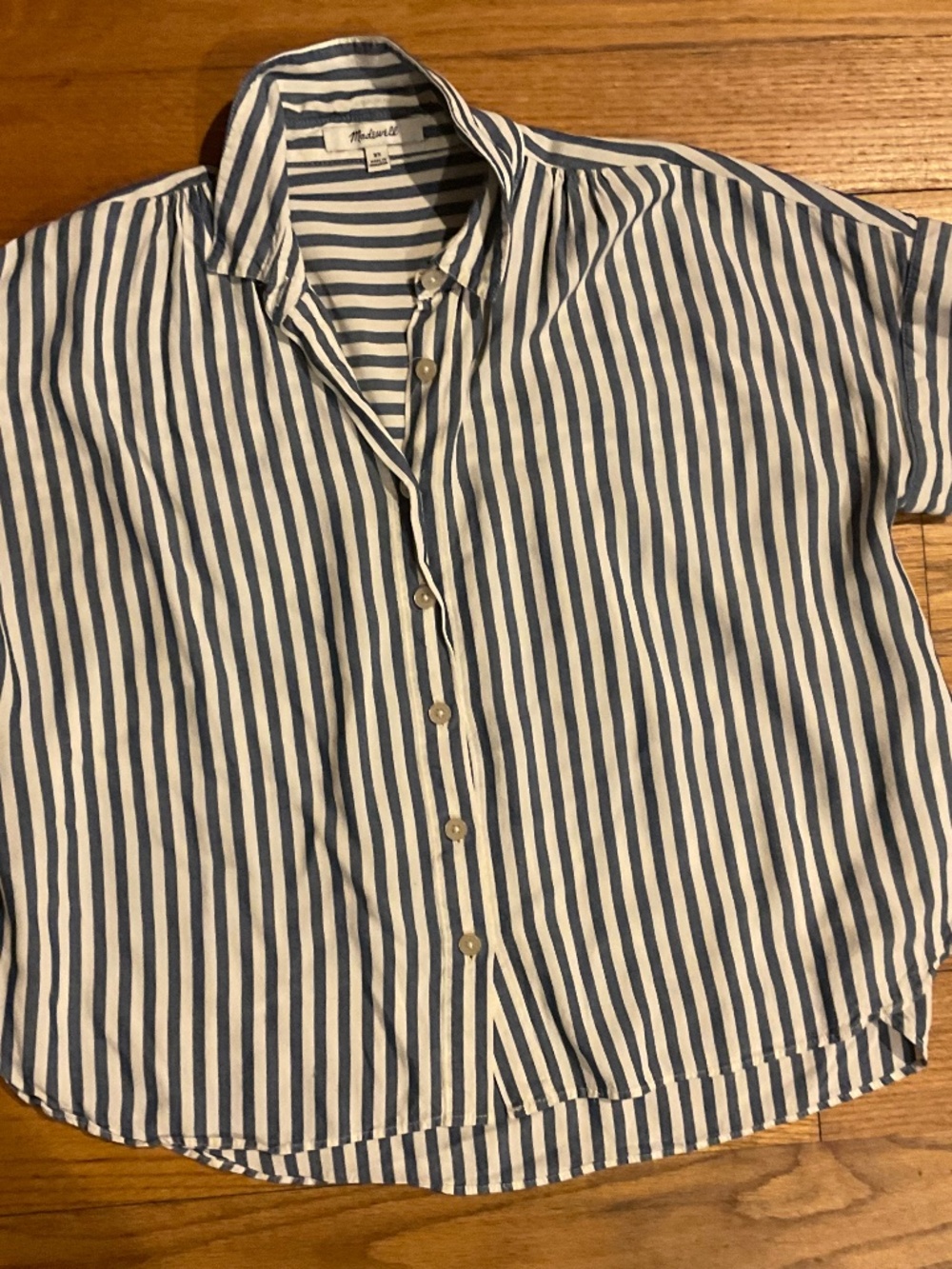 Madewell blue white stripe Blouse Top Shirt XS Short Sleeve ready to ship
